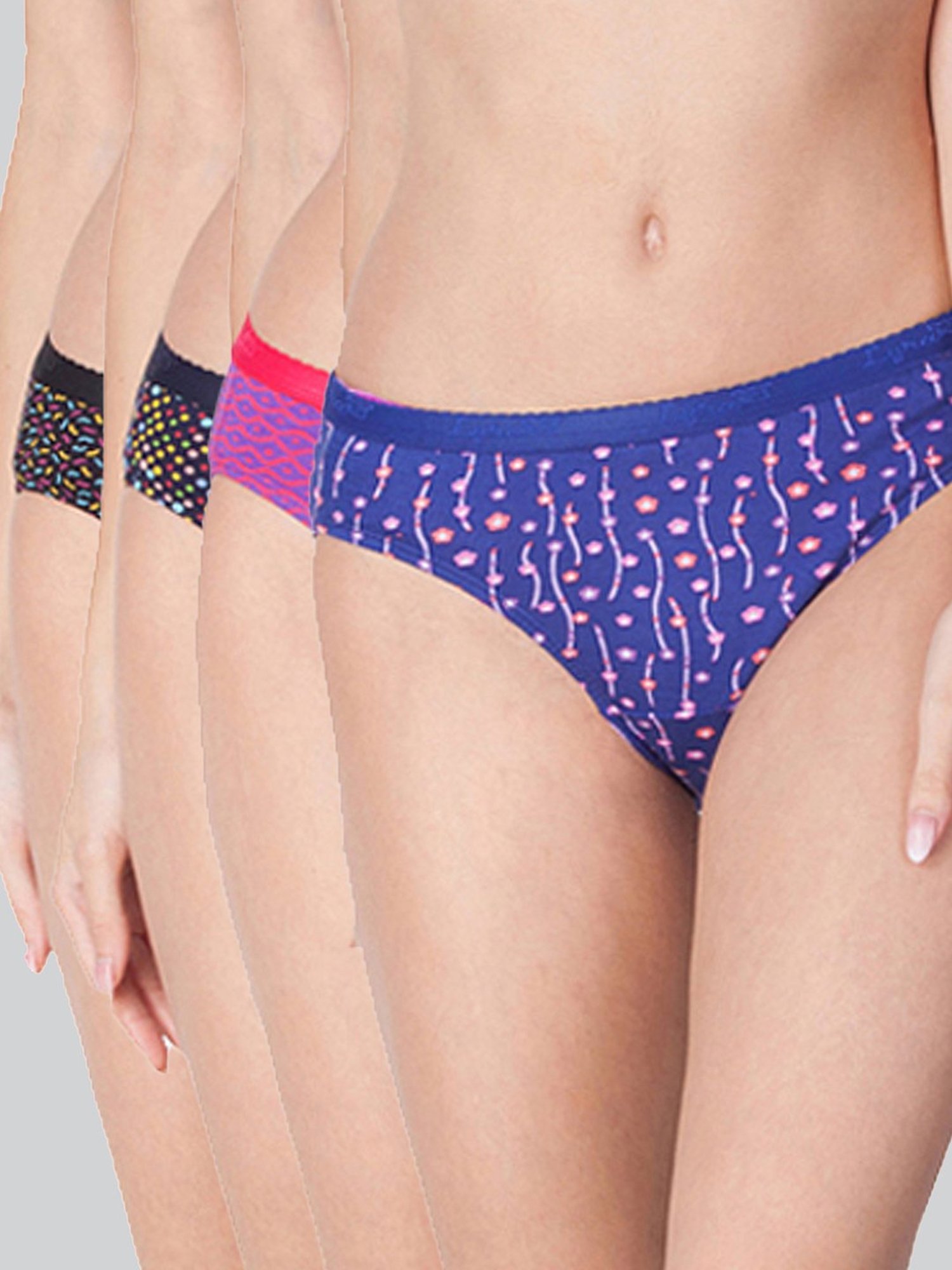 Lyra Assorted Color Cotton Printed Bikini Panties - Pack Of 4