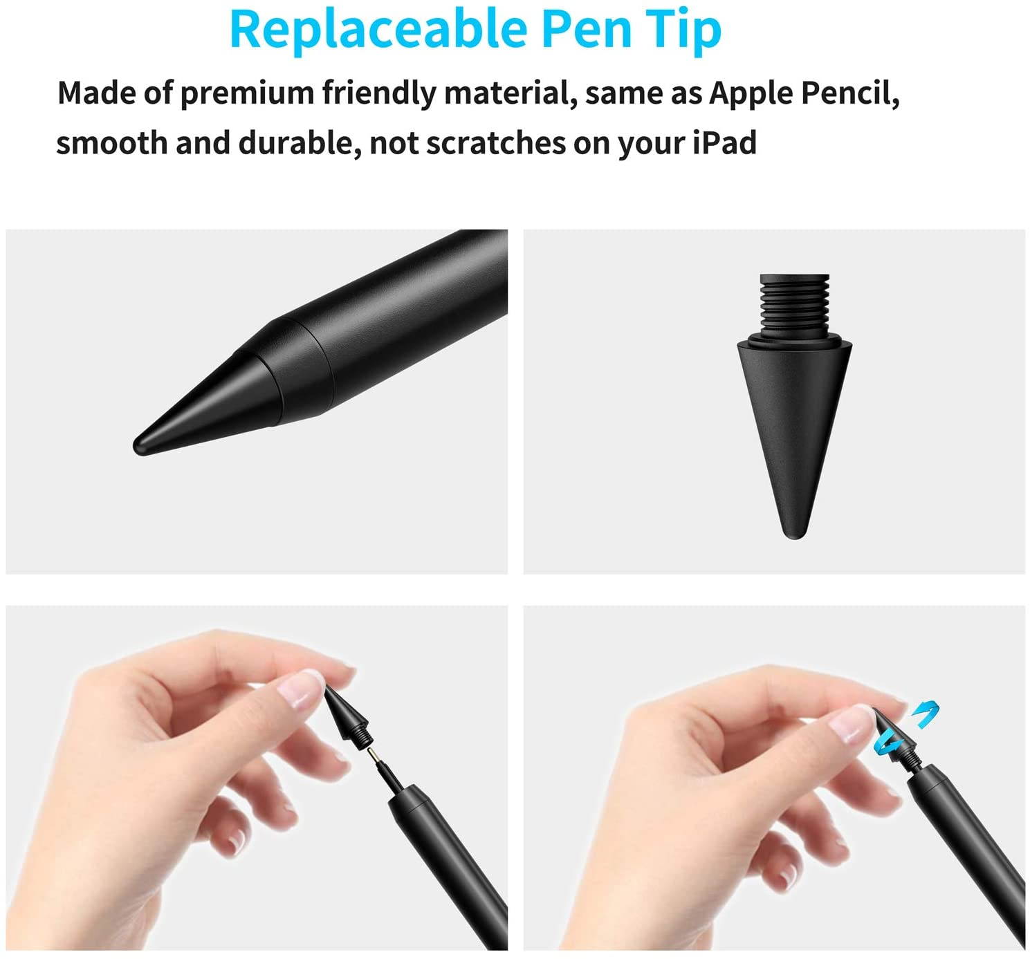 Stylus Pen 3rd Gen with Palm Rejection for Apple iPad 2018-2020, MPIO Smooth Fine Tip, High Precision iPad Pencil for iPad (6th/7th)/Air(3rd)/Mini(5th)/Pro 11(1st/2nd)/Pro 12.9(3rd/4th) (Black 3rd)