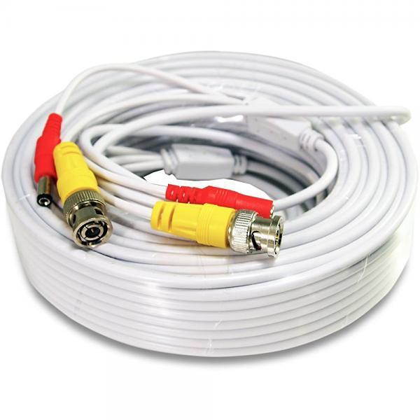 75FT White Premade BNC Video Power Cable / Wire For Security Camera, CCTV, DVR, Surveillance System, Plug & Play (White, 75)