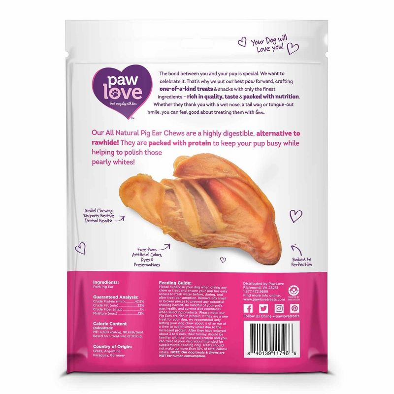 Paw Love Pig Ears Dental Chews Dog Treats - 2pk