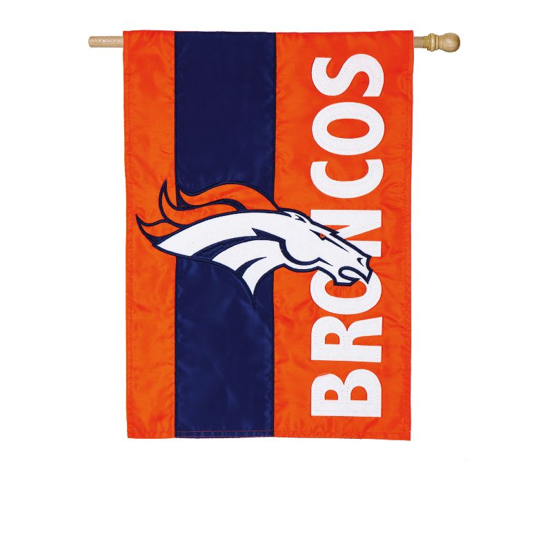 Evergreen NFL Denver Broncos Embroidered Logo Applique House Flag, 28 x 44 inches Indoor Outdoor Double Sided Decor for Football Fans