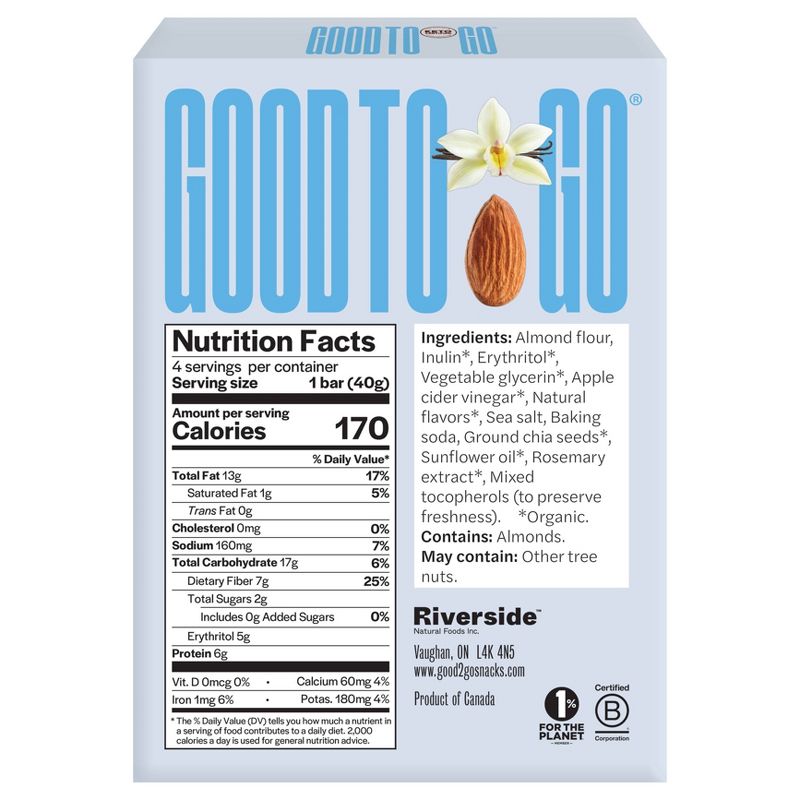 GOOD TO GO Vanilla Almond Bar - 5.64oz/4pk