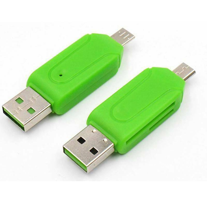 2-IN-1 Micro USB OTG to USB 2.0 Adapter TF SD SDXC Memory Card Reader For PC Android Smartphone Green Color