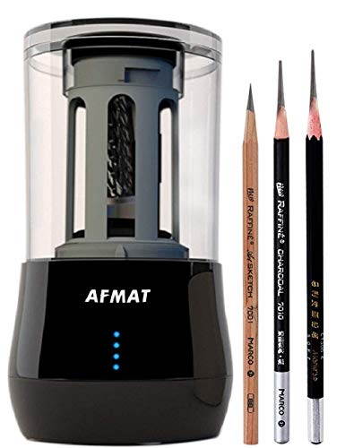 Long Point Pencil Sharpener, AFMAT Electric Pencil Sharpener, Rechargeable Heavy Duty Pencil Sharpener for Artists, Charcoal Pencil Sharpener for 6-8mm Sketching & Drawing Pencils,25mm Super Long Tip