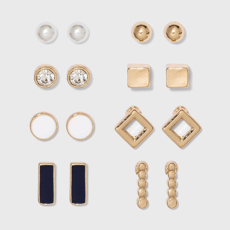 Earring Set 8pc - A New Day™ White/Gold