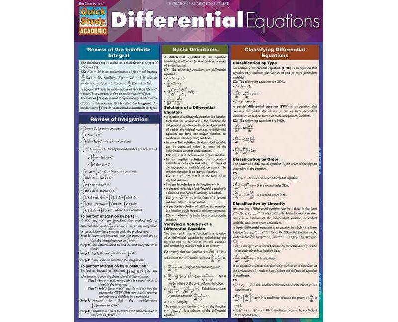 Differential Equations - (Quick Study: Academic) by  Ken Yablonsky (Poster)