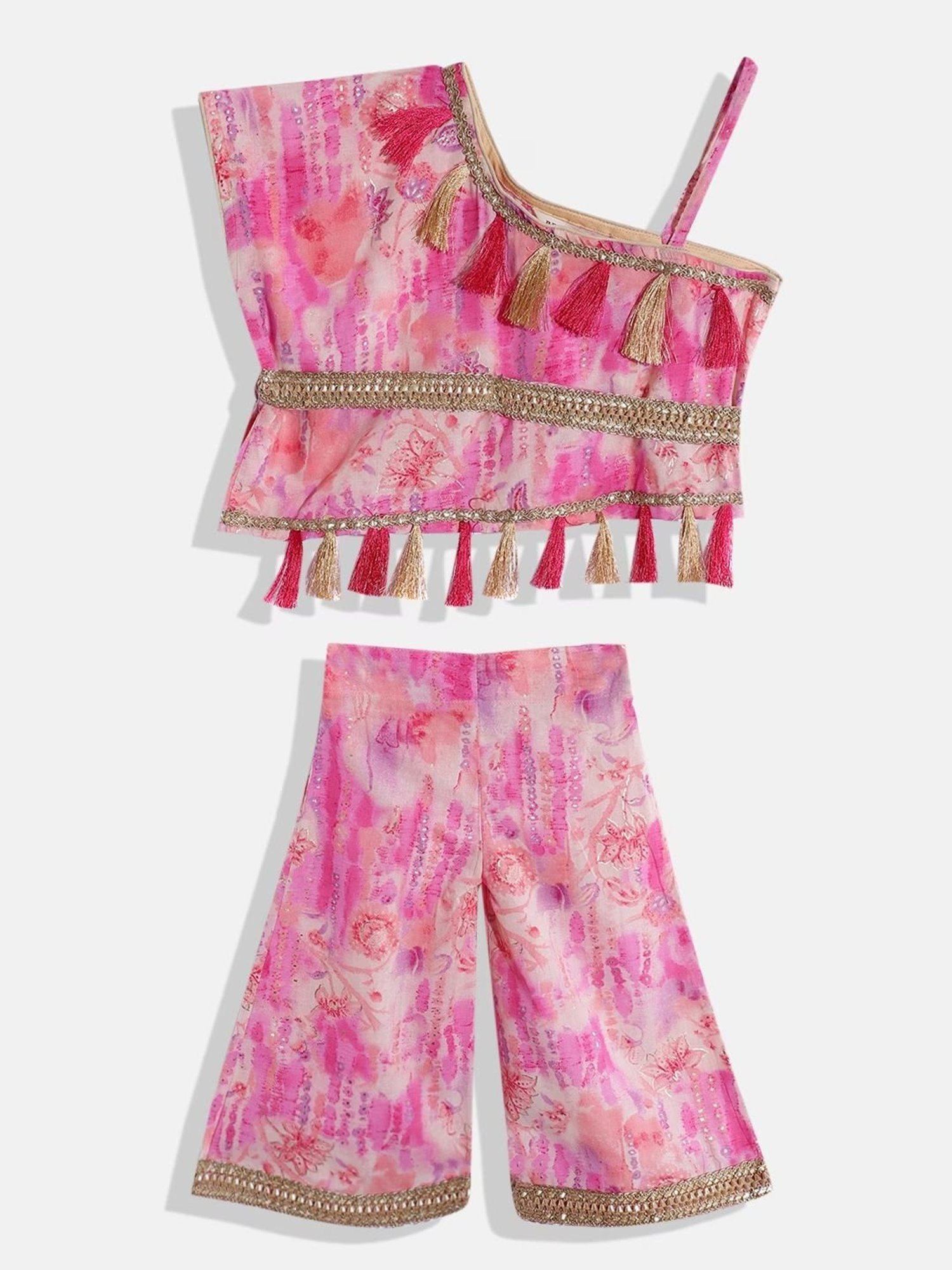 READIPRINT FASHIONS Kids Pink Printed Top with Plazzos