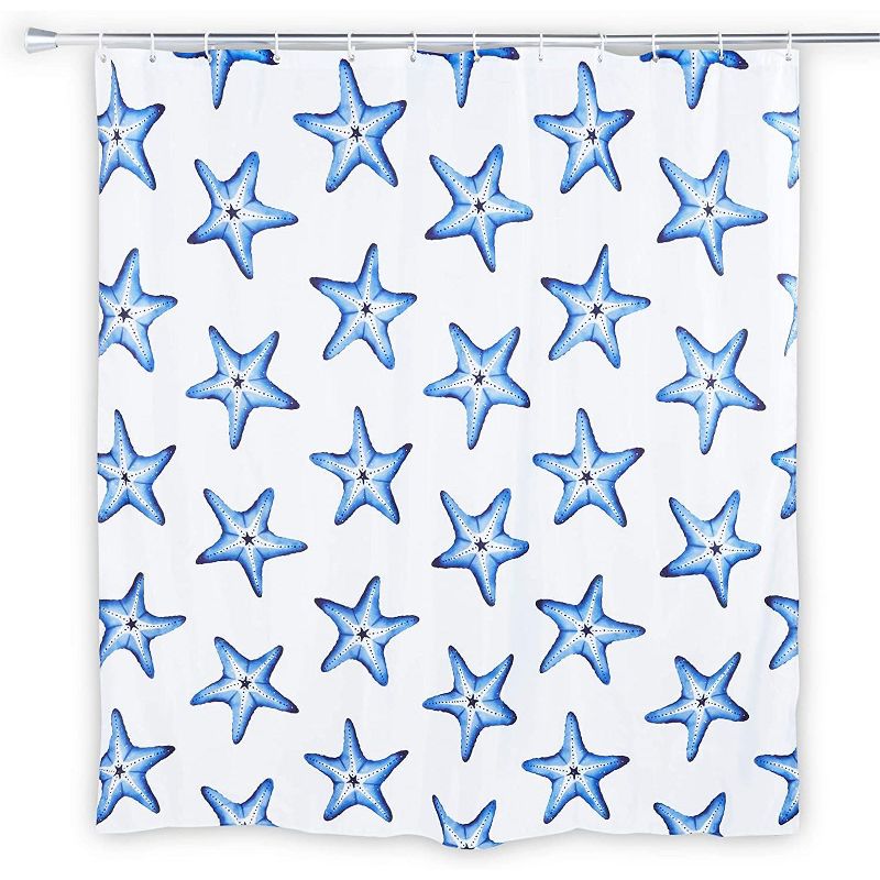 Okuna Outpost Nautical Shower Curtain with 12 Hooks, Beach Bathroom Decor (71.25 x 71 In)