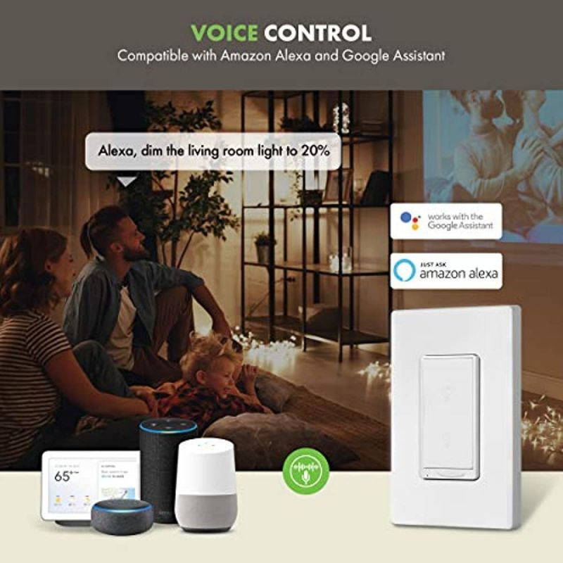 TOPGREENER Smart Dimmer Switch, UL Listed, Neutral Wire Required, Single Pole, No Hub Required, Works with Amazon Alexa and Google Assistant, TGWF500D 2 Pack