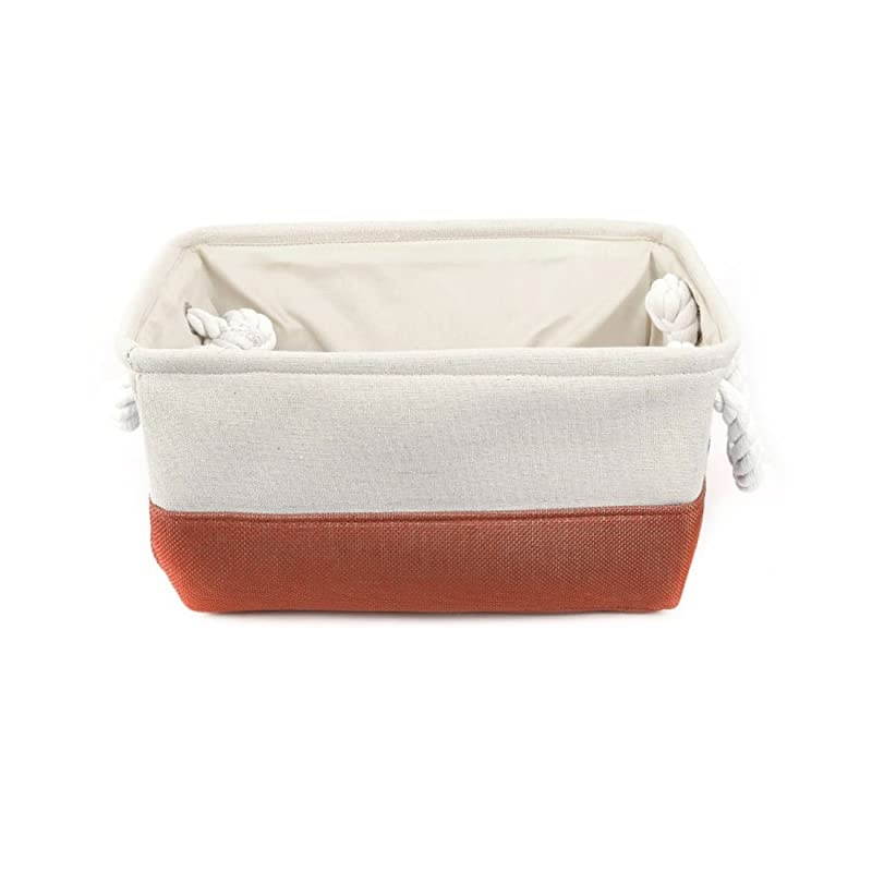 Collapsible Fabric Storage Basket Bins with Dual Handles Foldable Toy Bins for Laundry Clothes Storage Home Organizer for Bedroom Office Closet Shelves Orange+White Medium