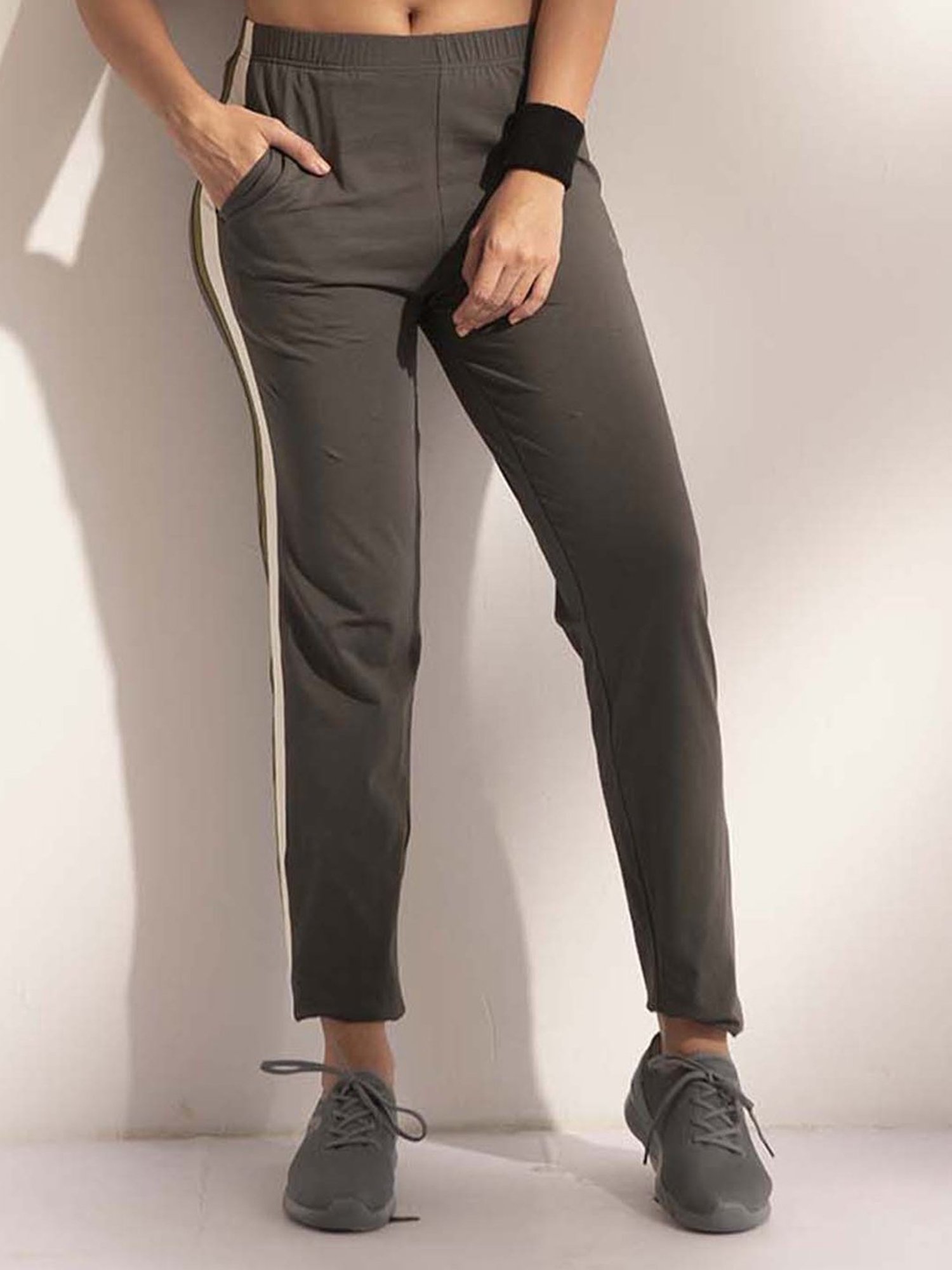 Lyra Grey Cotton Sports Track Pants