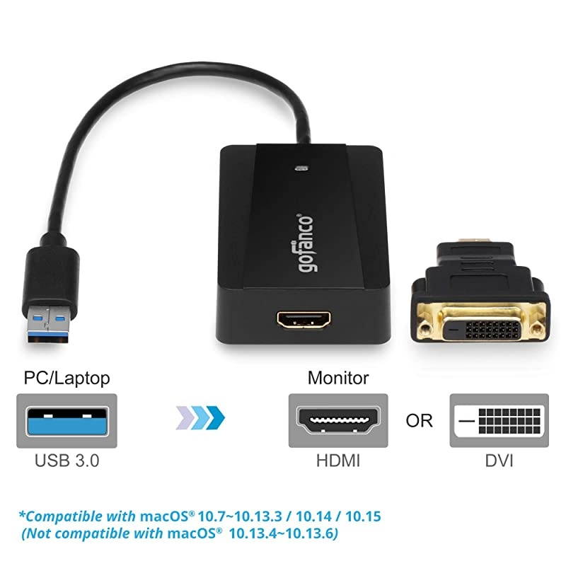USB 3.0 to HDMI or DVI Video Graphics Card Adapter for Multiple Monitors w/ Audio Up to 2560x1440 for Windows & Mac Systems Using DisplayLink [Includes HDMI-to-DVI Converter Part] (USB3HDMI)