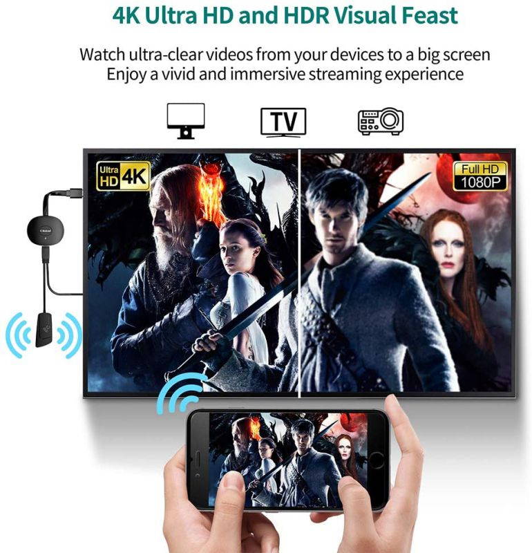 MPIO Wireless HDMI Display Dongle Adapter, 4K Wi-Fi Streaming Video Receiver for iPhone/iPad/Android/iOS/Windows/PC to HD TV/Monitor/Projector,Wi-Fi Display Adapter Support Miracast Airplay DLNA