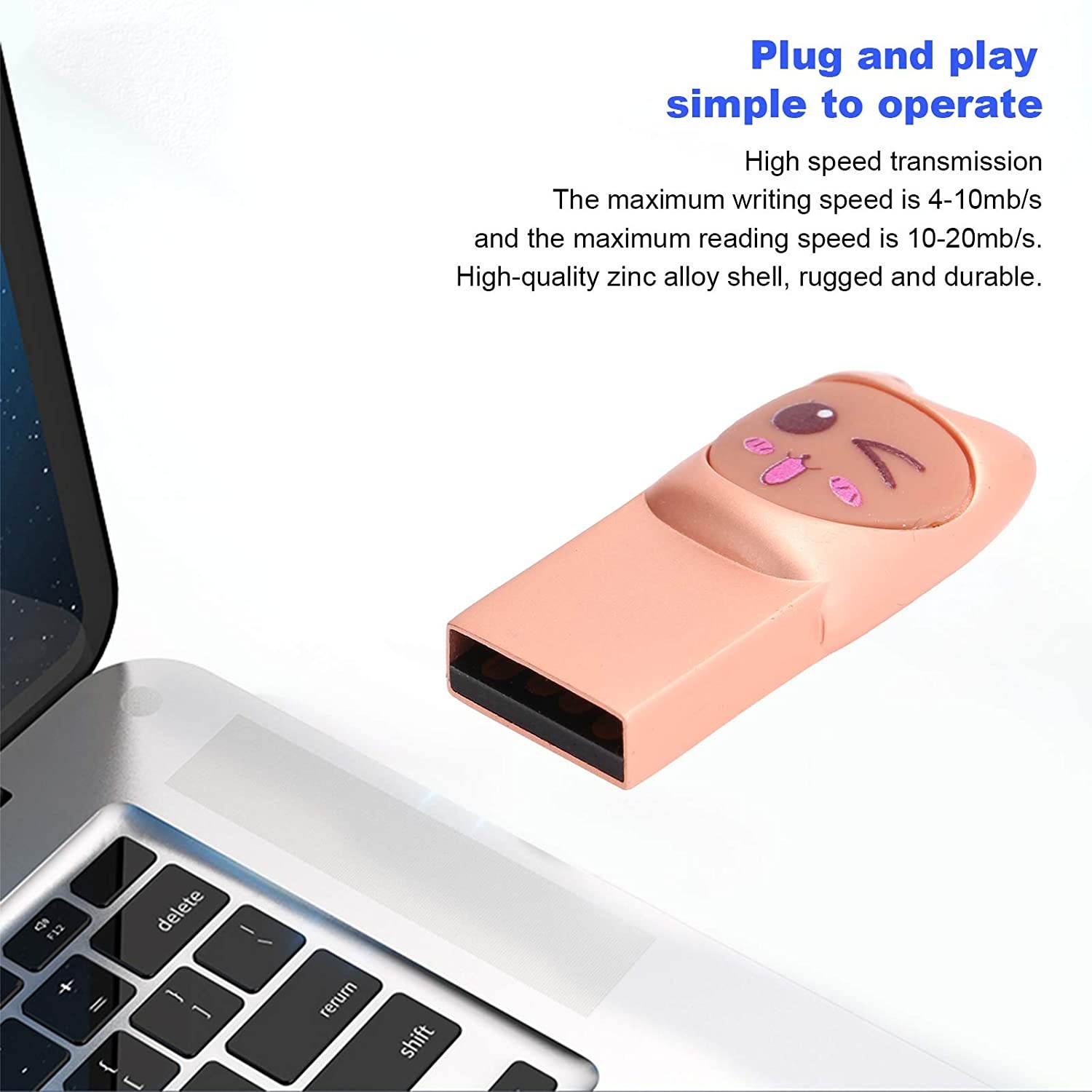 01 U Disk, USB Pen Drive USB Flash Drive USB Memory Stick Waterproof Cartoon with Hanging for(Mengmei-Rose Gold, 128GB)
