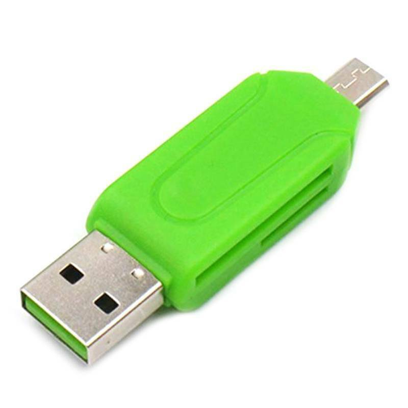 2-IN-1 Micro USB OTG to USB 2.0 Adapter TF SD SDXC Memory Card Reader For PC Android Smartphone Green Color