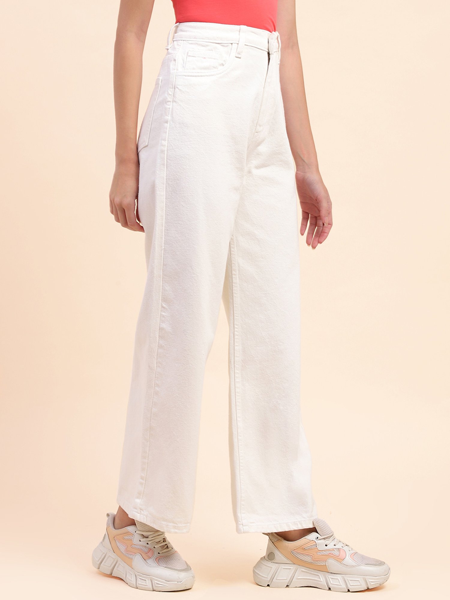 Camla White Cotton Regular Fit Mid Rise Jeans