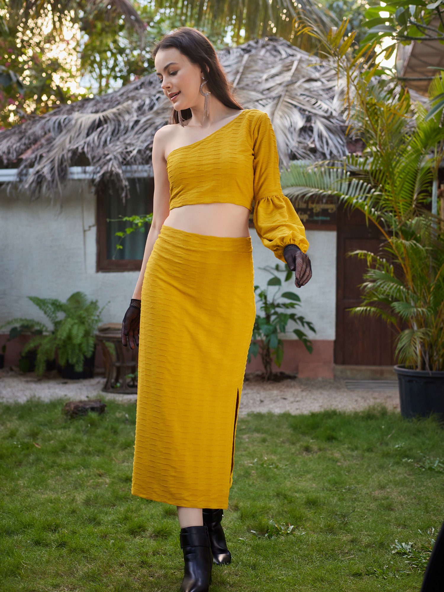 PURVAJA Yellow Midi Co-Ord Set