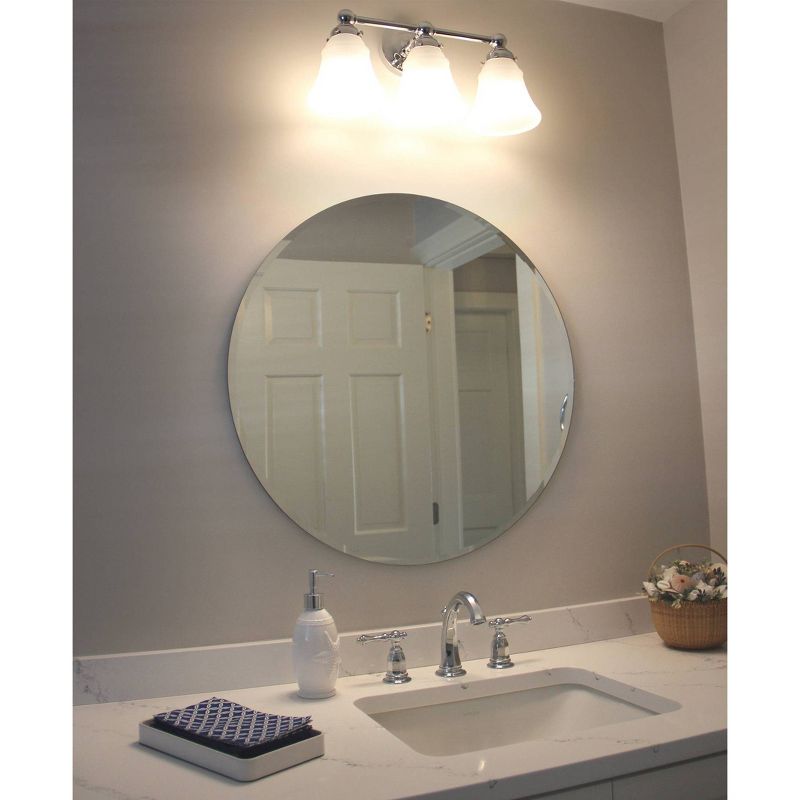 28" Westport Round Frameless Beveled Glass Wall Mirror Silver - Alpine Art & Mirror