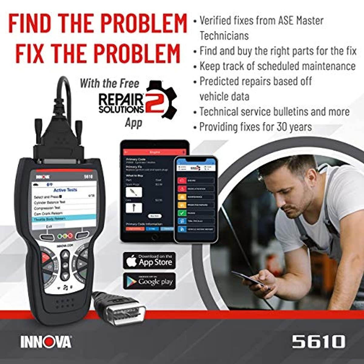 INNOVA CarScan Pro 5610 OBD2 Car Code Scanner - BiDirectional Scan Tool & Professional OBD2 Code Reader - Car Diagnostic Tool with Free RepairSolutions2 App - All Systems Scanner