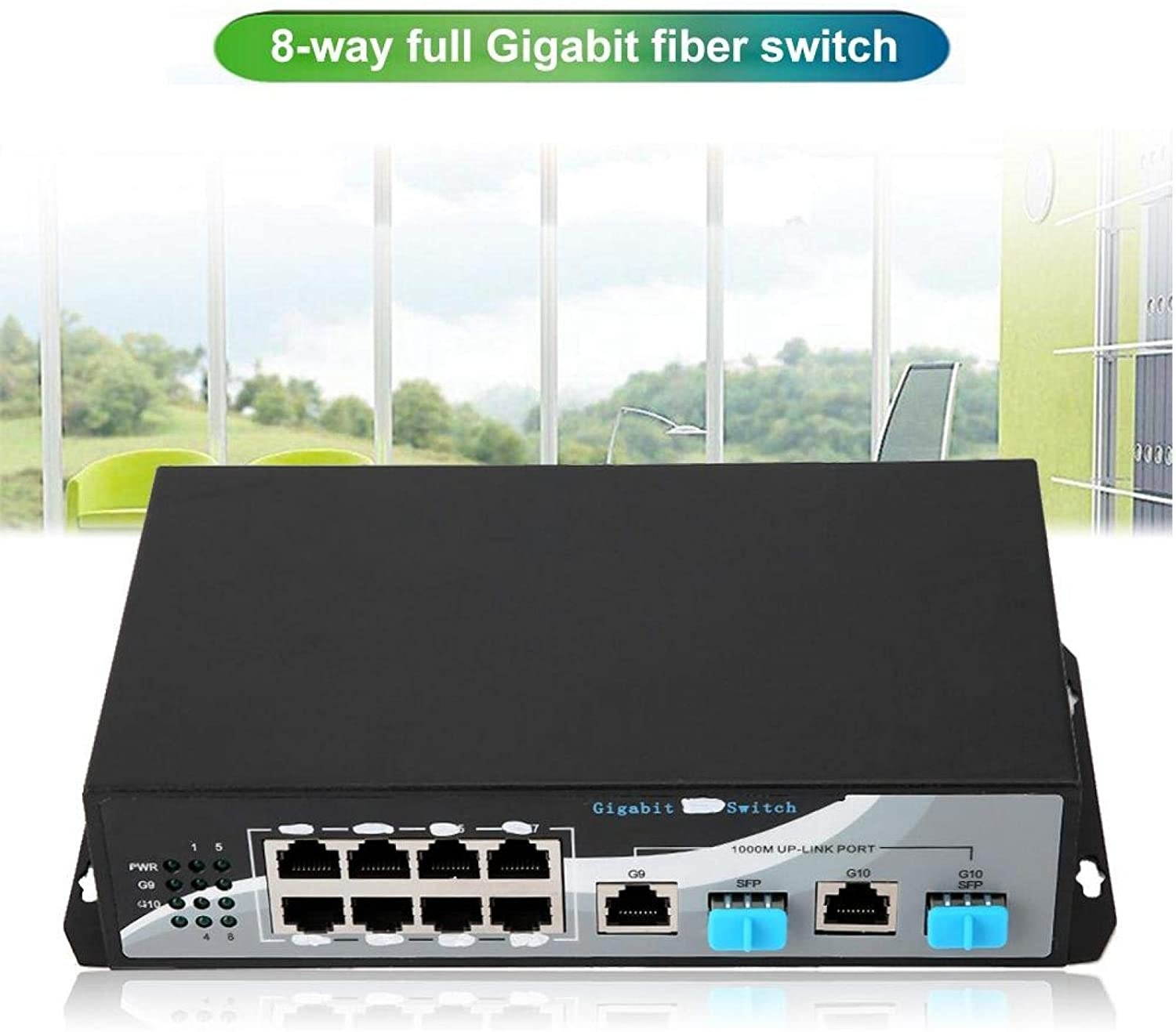 01 8-Port Ethernet Switch, 10/100/1000Mbps Plug and Play Portable 12V 2A Power Supply Switch Optical Converter, for Simple Settings Uplink Port Anti-Thunder