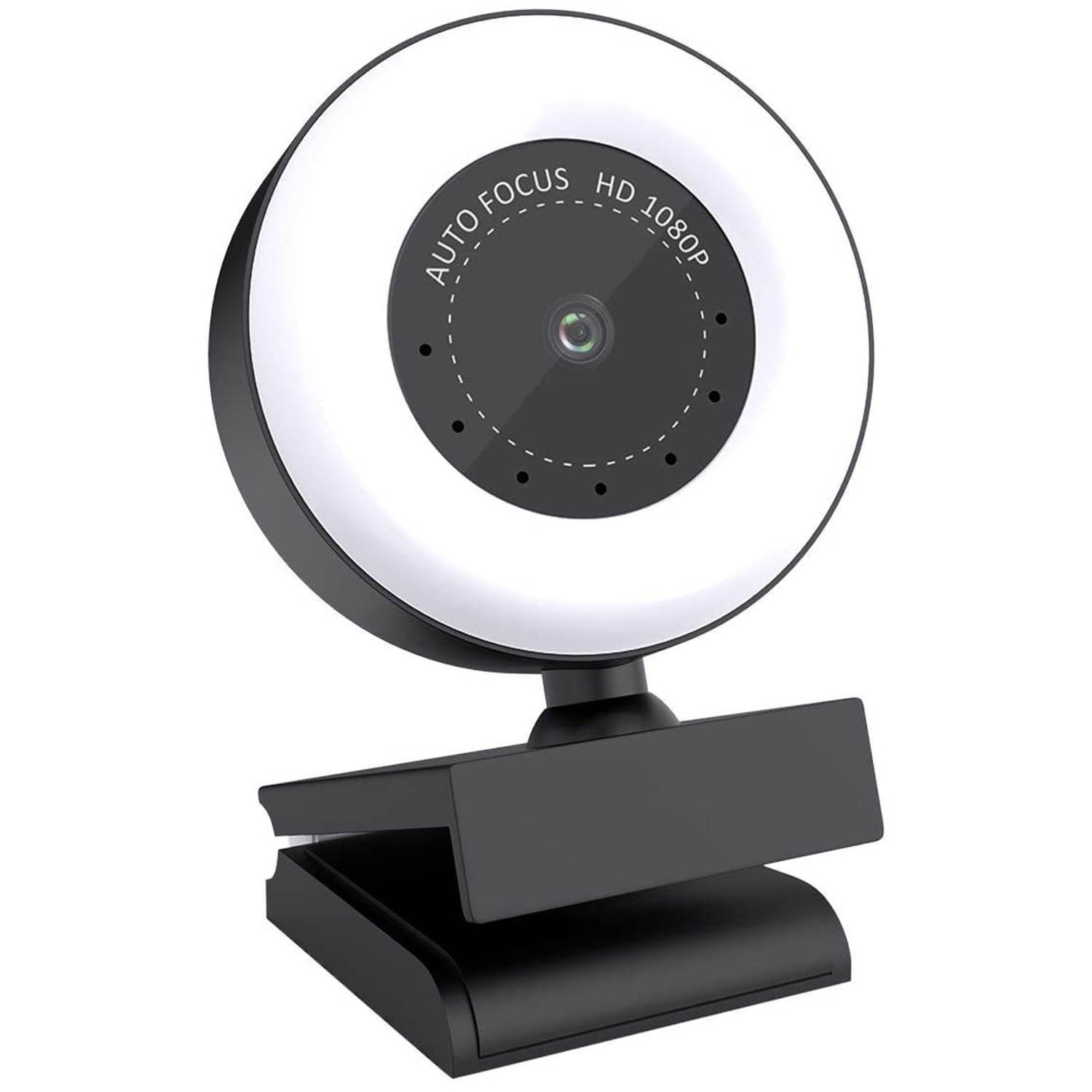 PTN HD Webcam 1080P with Adjustable Brightness Ring Light, USB PC Video Cam with Built-in Microphone, Advanced Autofocus Web Camera with Dual Microphone for Mac Windows Laptop Xbox Skype OBS