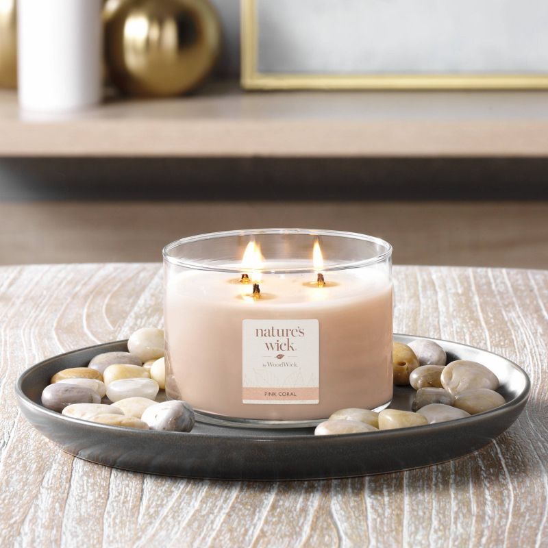 18oz Lidded Glass Jar Crackling Wooden 3-Wick Pink Coral Candle - Nature's Wick