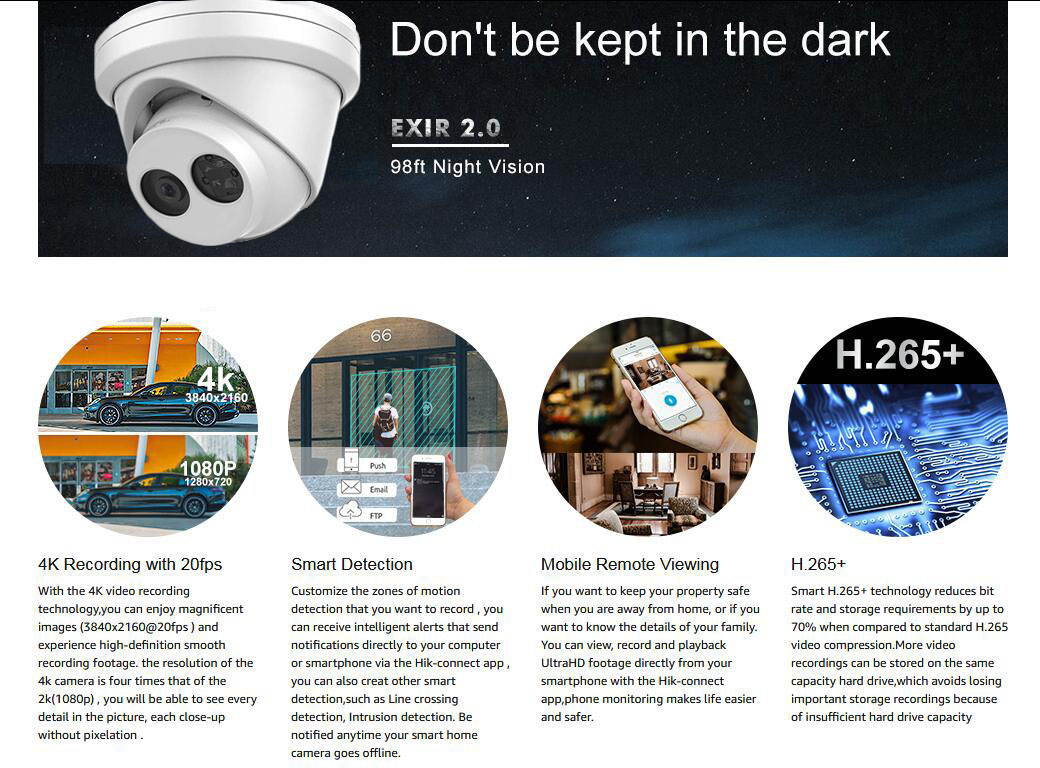 Hikvision 8MP 4K PoE Security IP Camera - DS-2CD2385FWD-I UltraHD 8MP Turret Onvif IR Night Vision Weatherproof WideAngle 4mm Lens Best Home Business Security 3Year Warranty, 1-Pack