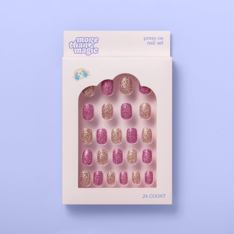Press-on Nail Glitter Set - 24ct - More Than Magic™ Gold/Pink
