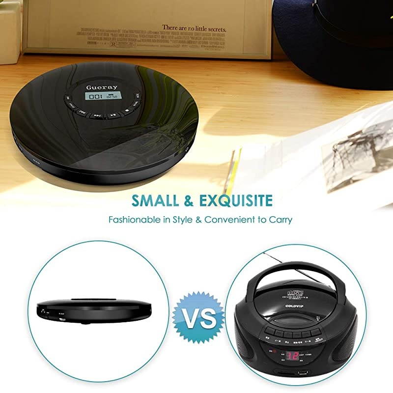 Portable CD Player 1400mAh CD Walkman Rechargeable CD Player Portable  CD Discman Personal CD Player with Headphones Jack USB Supply CD Music Disc with LCD Display Black