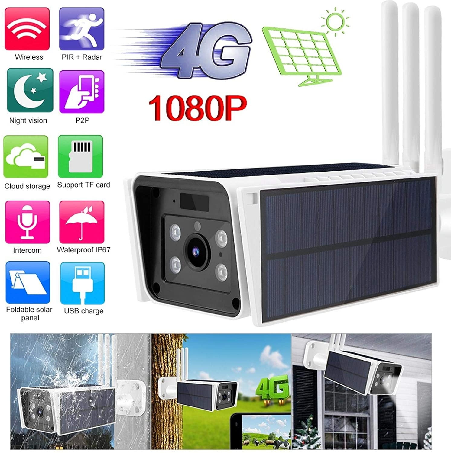 01 4G Solar Camera, 15 Meter Night Vision Two-Way Voice Function Solar Powered 1080P Hd(Southeast Asia and South America Frequency Bands)