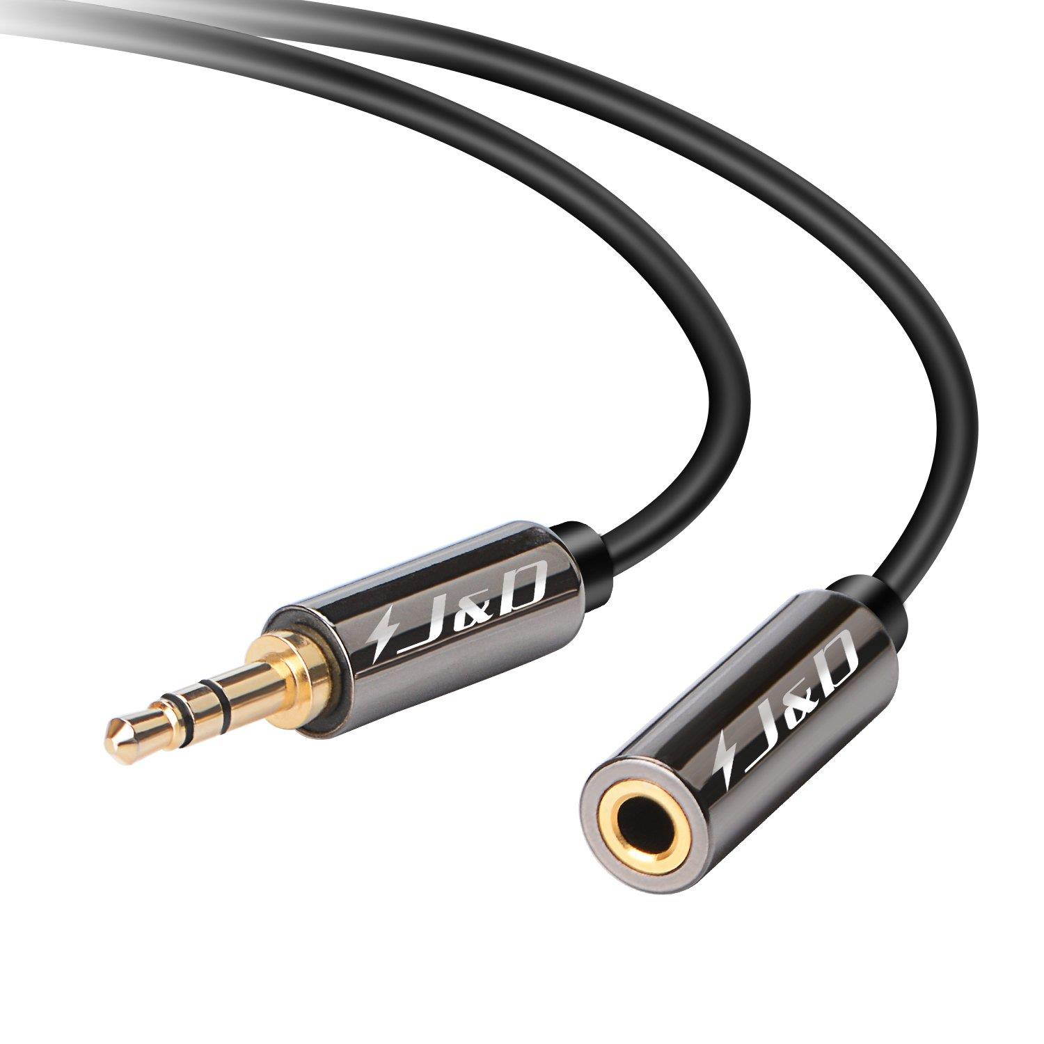 J&D 3.5mm Male to Female Auxiliary Audio Cable, Gold Plated [Copper Shell] [Heavy Duty] 3.5mm 1/8" TRS Male to 3.5mm 1/8" TRS Female Stereo Audio Adapter Cable - 15 Feet
