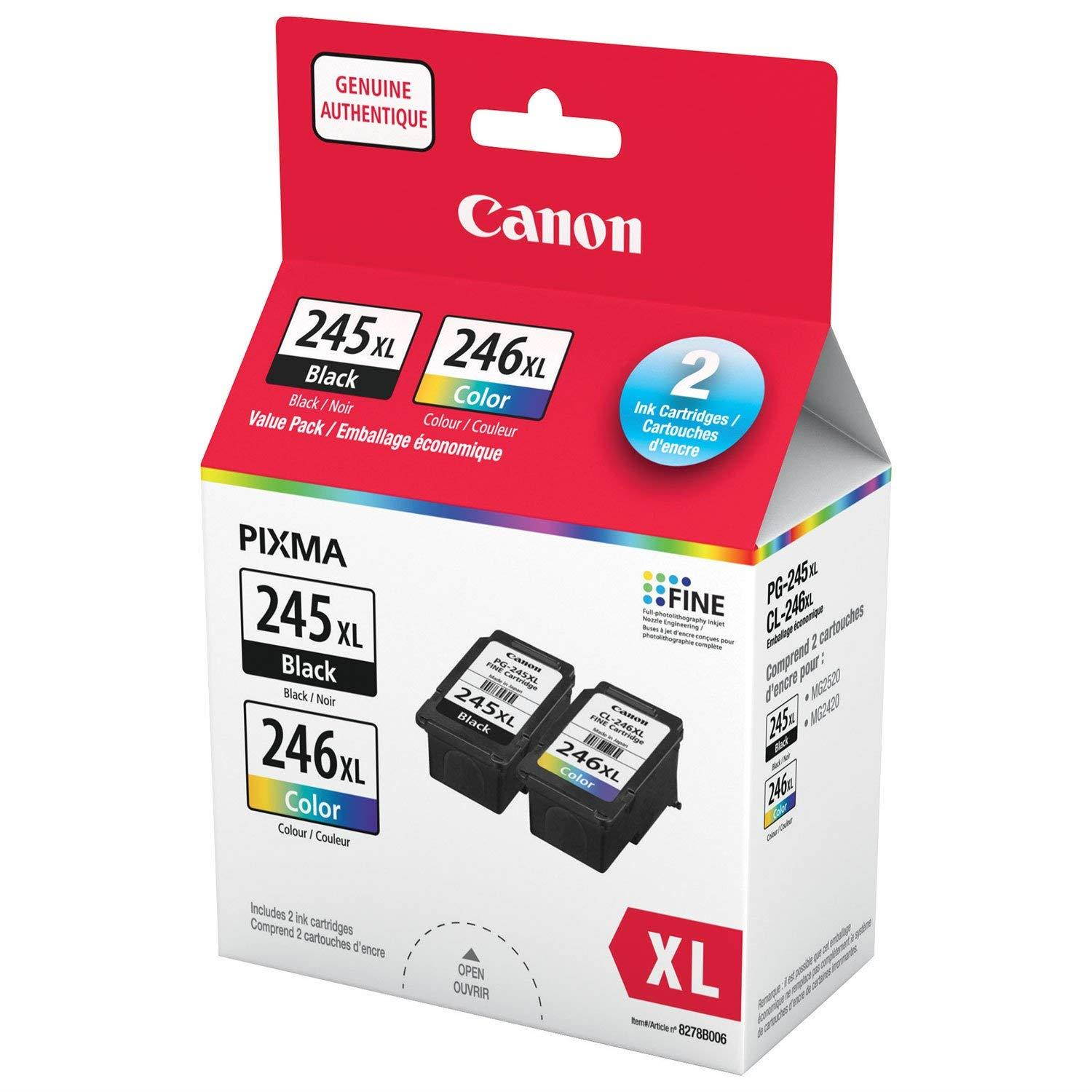 Canon PG245XL Black and CL246XL Color Ink Cartridge Set for PIXMA MG3020, iP2820, MG2420, MG2520, MG2924, TS202, TS3120