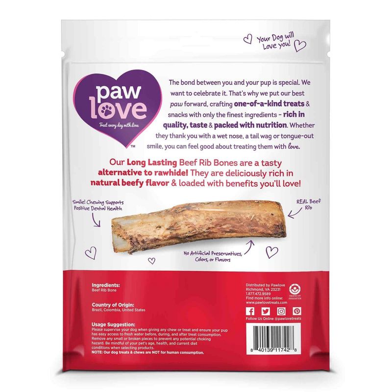 Paw Love Oven Baked Beef Rib Bones Dog Treats - 6pk