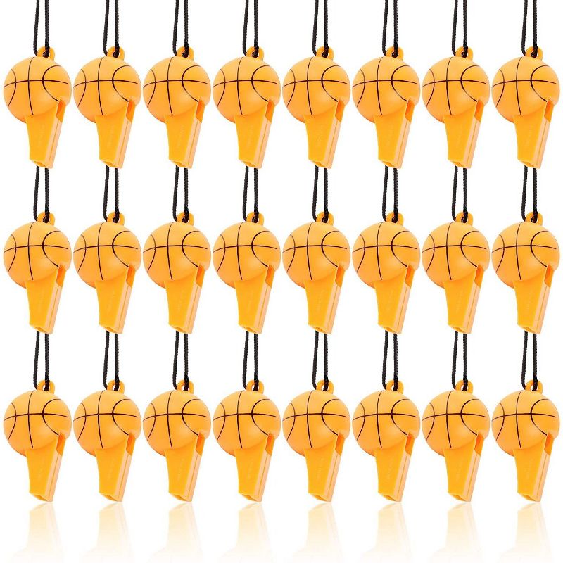 Blue Panda 24-Pack Mini Basketball Whistles for Kids Birthday, Sports Theme Party Favor Supplies, 2.25 inches