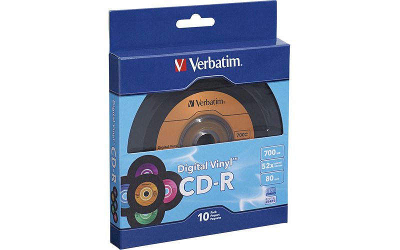 Verbatim CD-R 80min 52X with Digital Vinyl Surface - 10pk Bulk Box, Blue/Green/Orange/Pink/Purple - 97935