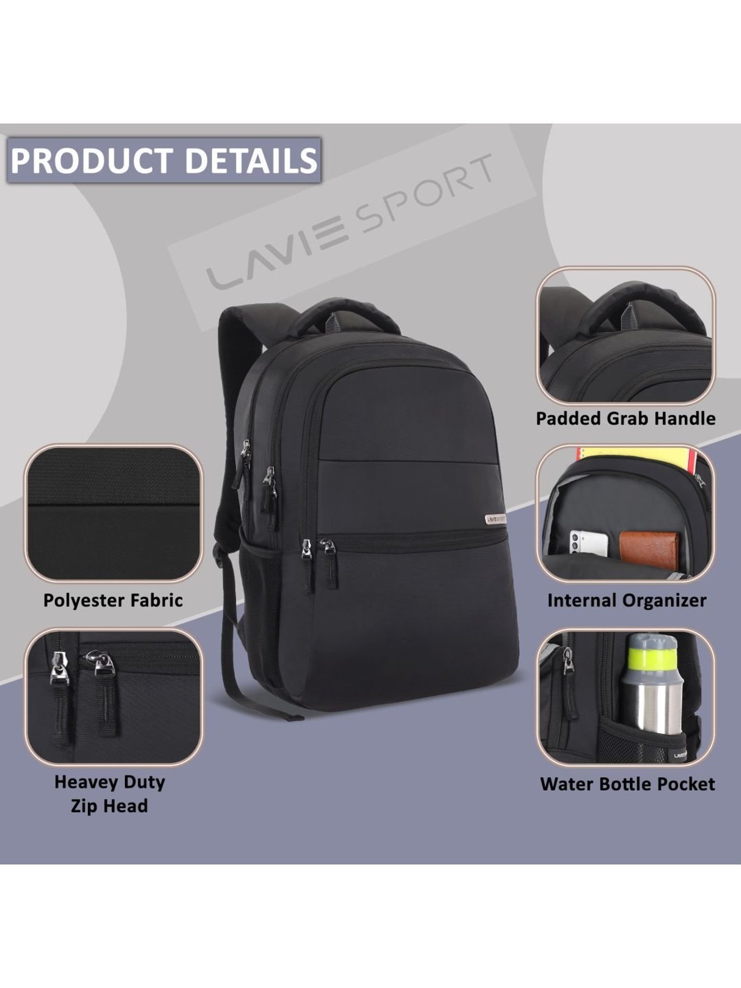 LAVIE SPORT Black Solid Laptop Backpack