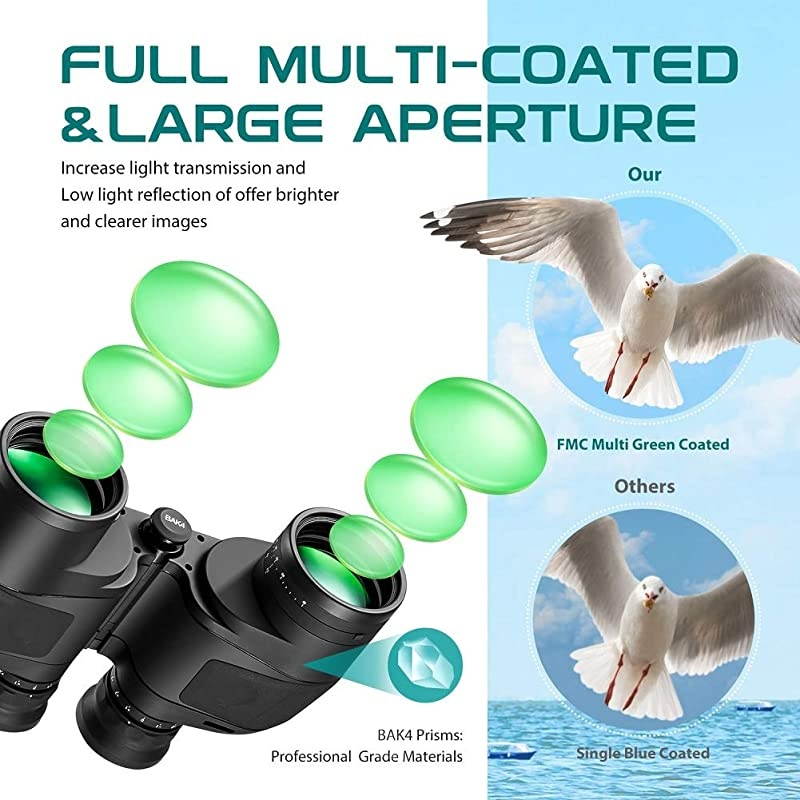Waterproof Military 7x50 Marine Binoculars Binoculars with wInternal Rangefinder amp Compass for NavigationBoatingBlack