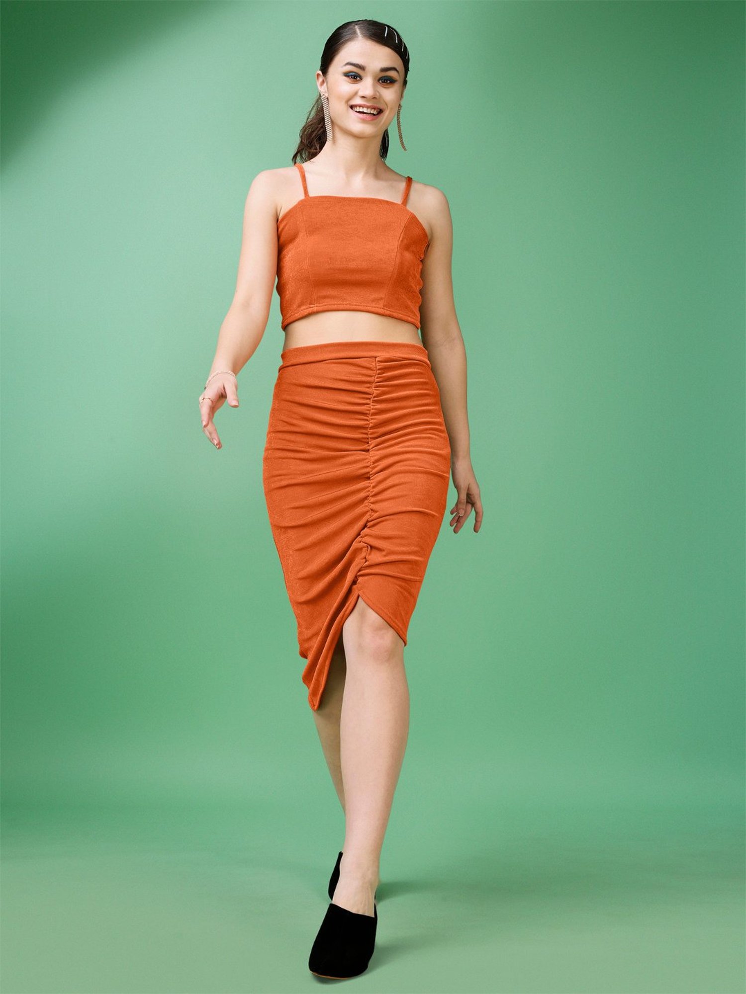 PURVAJA Orange Midi Co-Ord Set