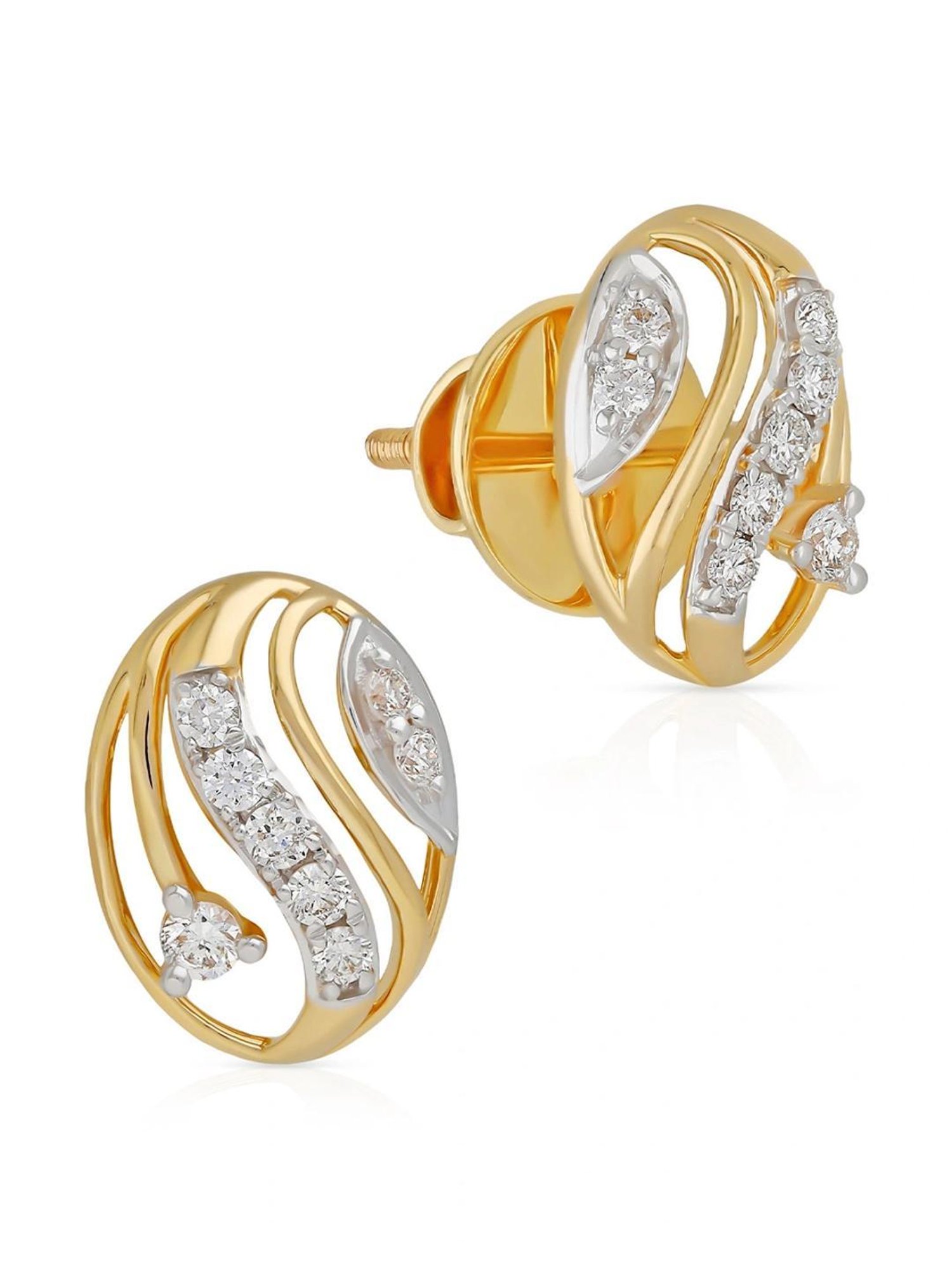 Malabar Gold and Diamonds 18k IGI Certified Diamond Yellow Gold Stud Earrings for Women