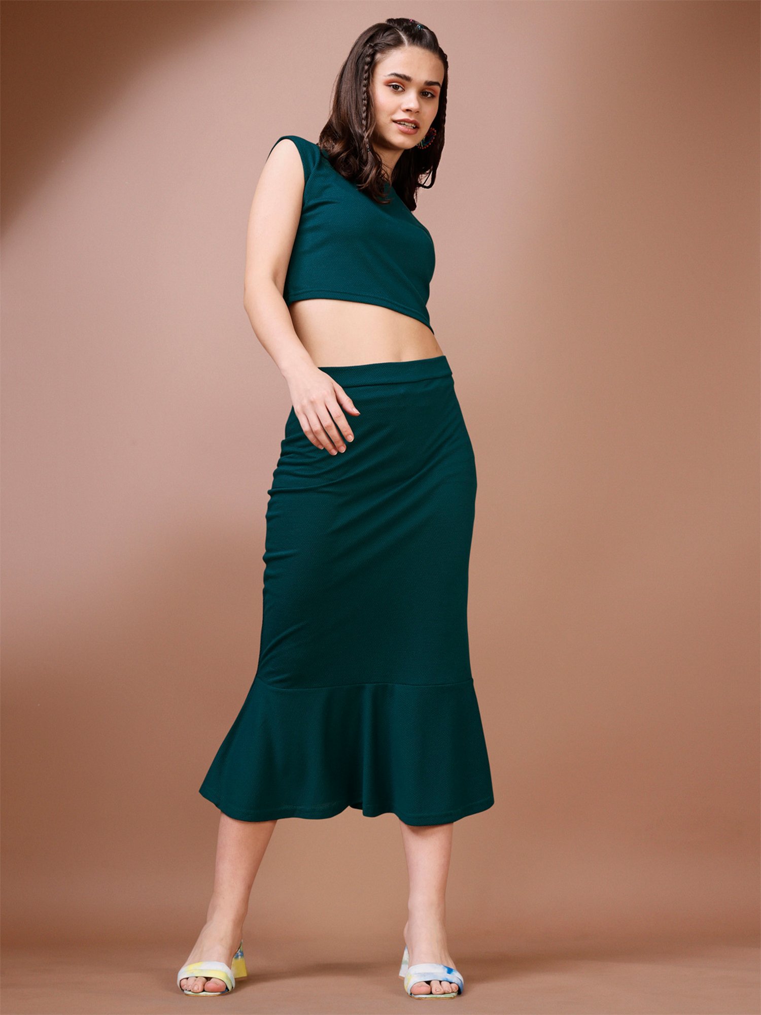 PURVAJA Teal Midi Co-Ord Set