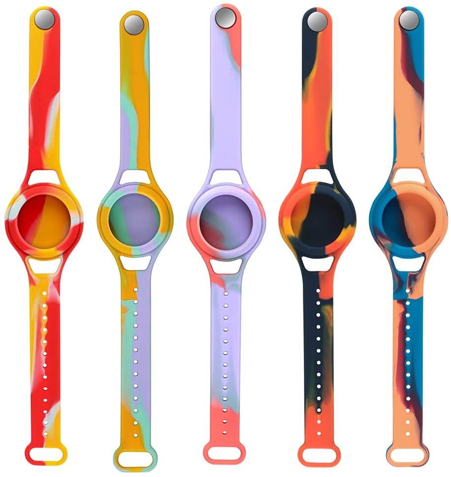 Watch Bands Case for Apple Airtags GPS Locator Anti-Lost Artifact Case Airtag Silicone Camouflage Watch Band for Toddler Baby Kid Children Old Man