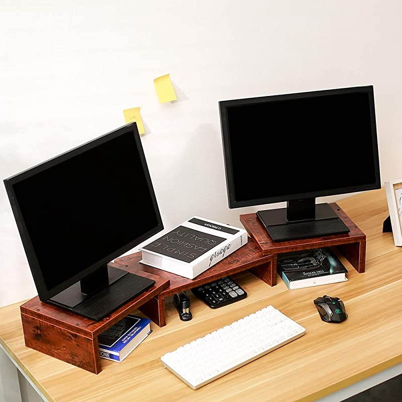 Monitor Stand Riser, Adjustable Screen Stand for Laptop Computer/TV/PC, Multifunctional Desktop Organizer - Walnut Brown