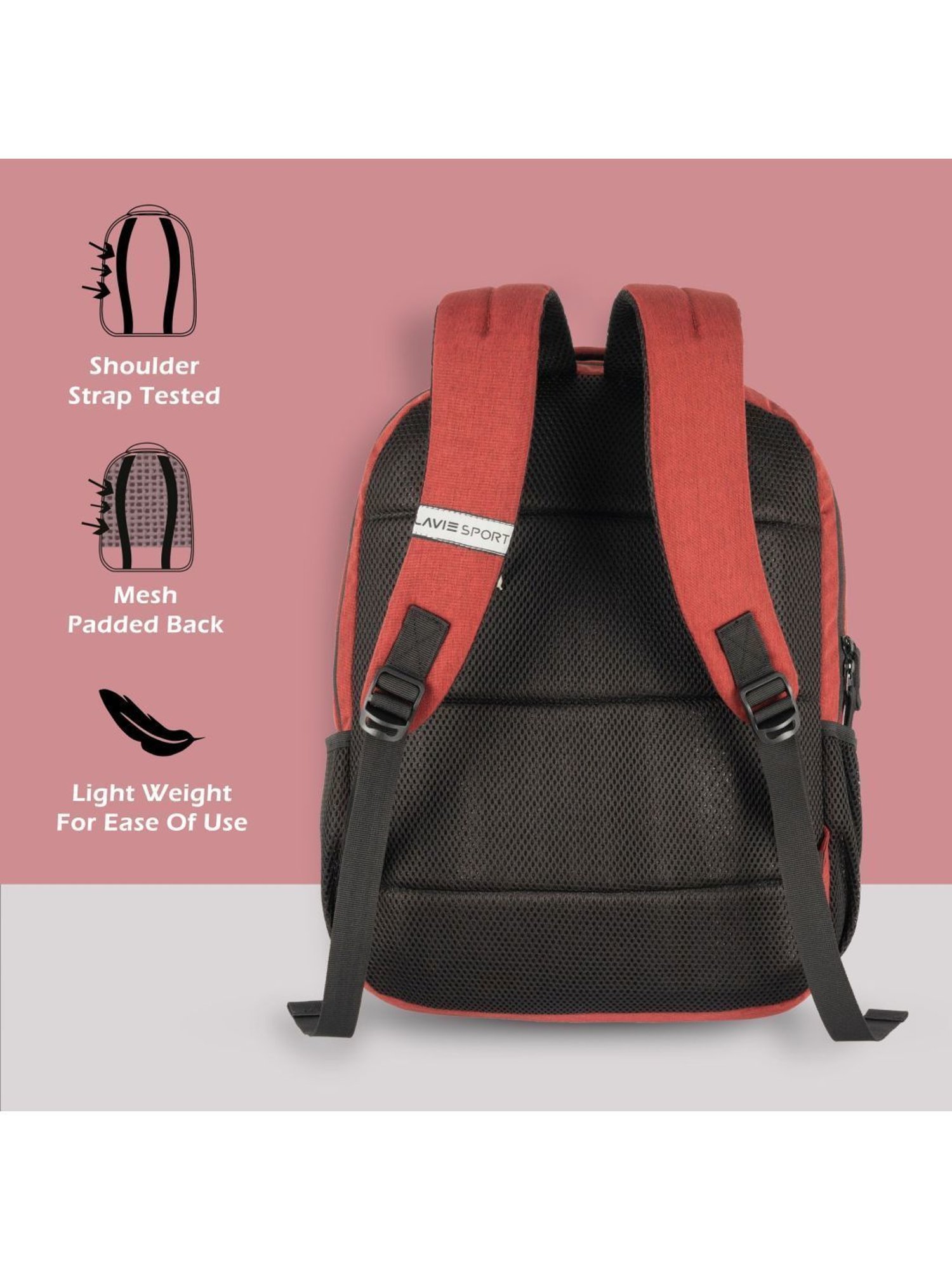LAVIE SPORT Red Polyester Solid Laptop Backpack - 21 Ltrs