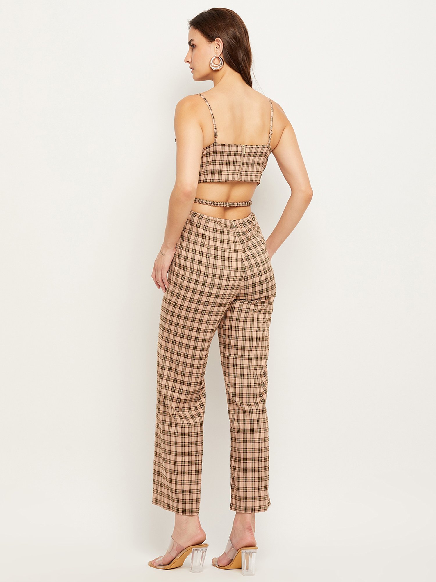 Camla Pink Checks Maxi Jumpsuit