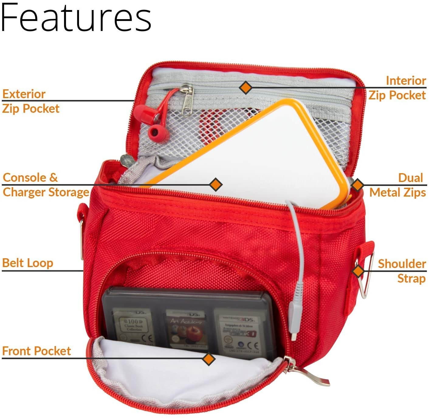 G-HUB Game & Console Travel Bag for Nintendo DS (Fits all Foldable Screen Versions including: Original DS / DSi / DS Lite / 3DS / 3DS XL / New 3DS / New 3DS XL) Red