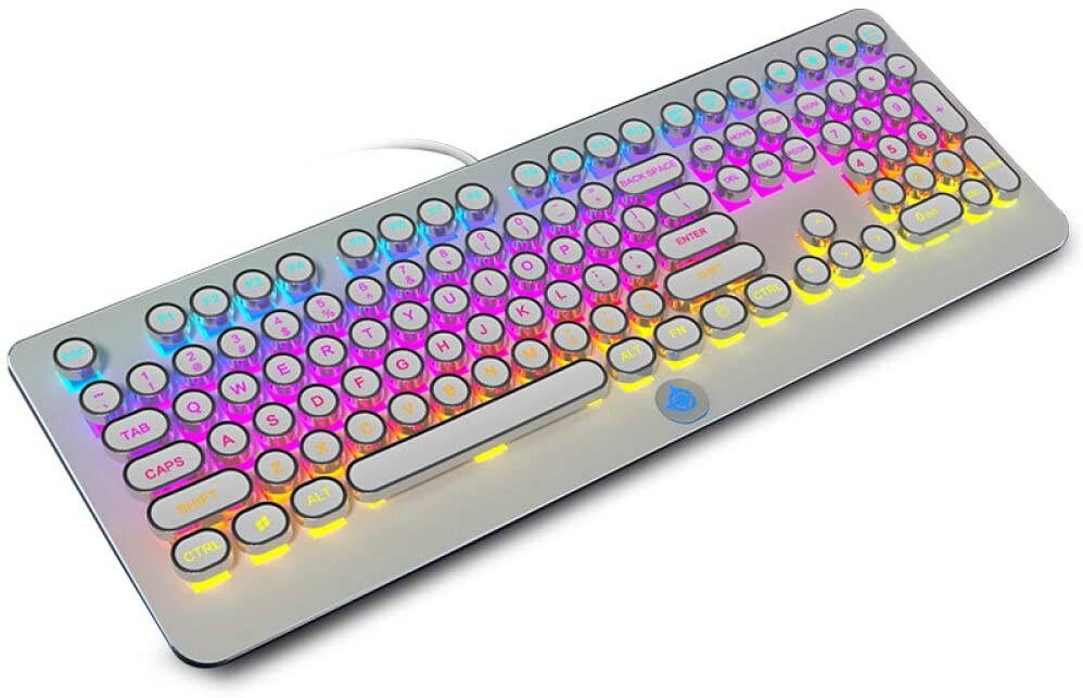 MK9 RGB Mechanical Keyboard RGB Retro Gaming Keyboard-Blue Switch-LED Backlit - Silver-Plating 108 Key Round Keycaps Anti-Ghosting Mechanical Illuminated Keyboard for PC Gaming and MAC (White)