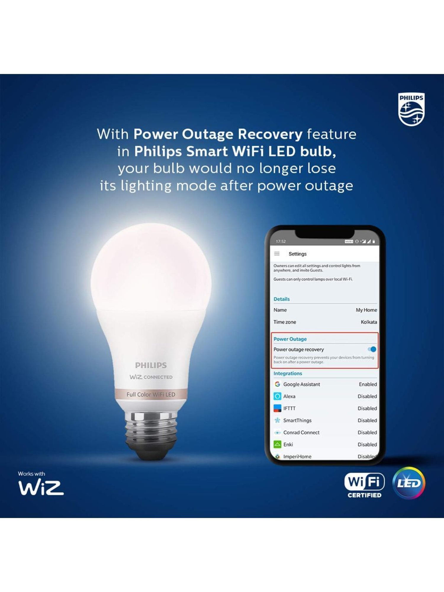 Philips B22 Smart WiFi T-Beamer 20W LED Bulb with Amazon Alexa & Google Assistant, Pack of 2 (White)