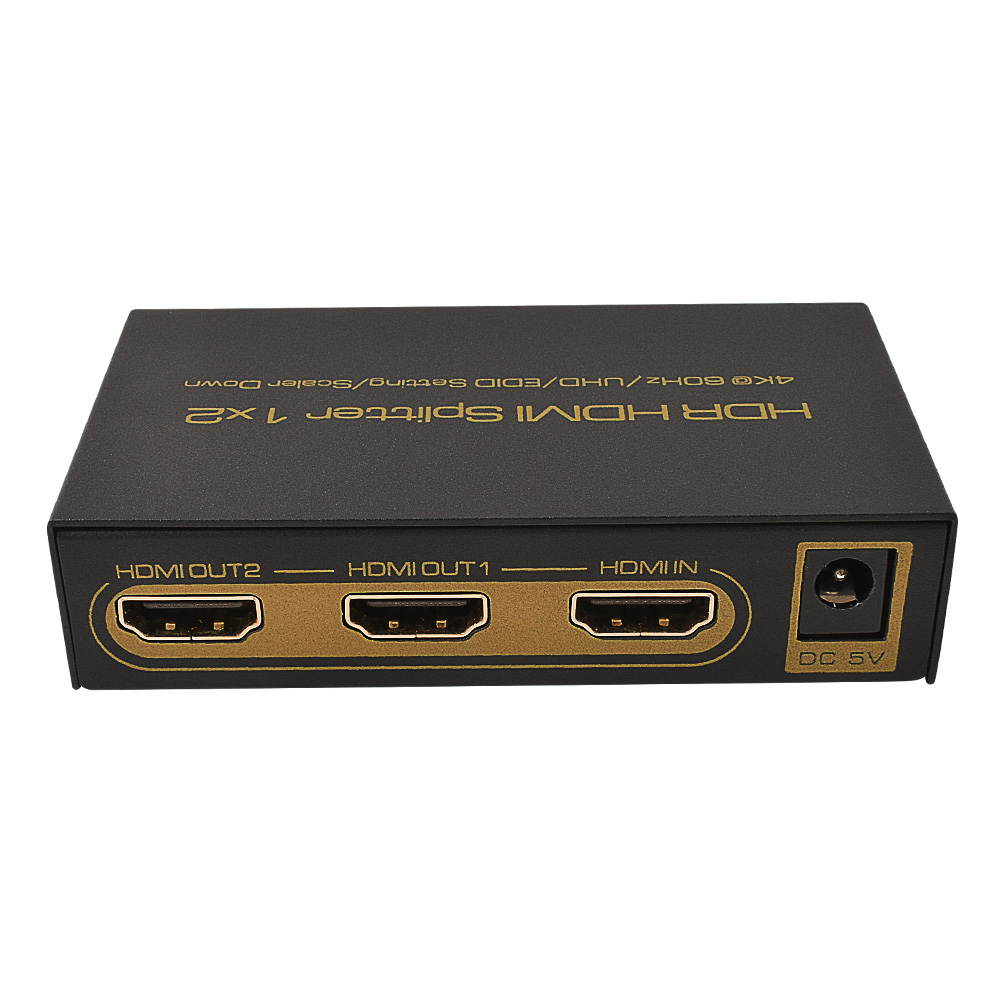 XOLORspace S102 1 in 2 out 4K 60hz HDR HDMI splitter with downscaler outputs to 4k 60hz and 1080p 60HZ simultaneously, 2 port HDMI splitter HDCP 2.2 4K 60HZ 4:4:4 8 bit HDR