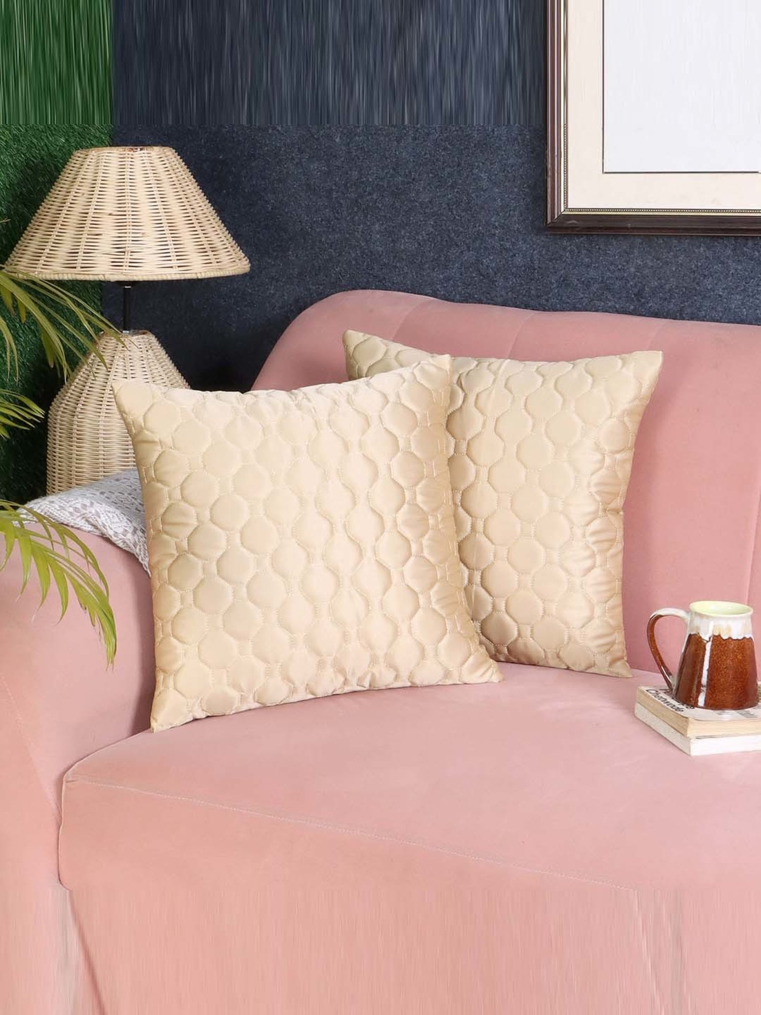 MFD HOME Furnishing Beige Satin Cushion Cover - Set of 2