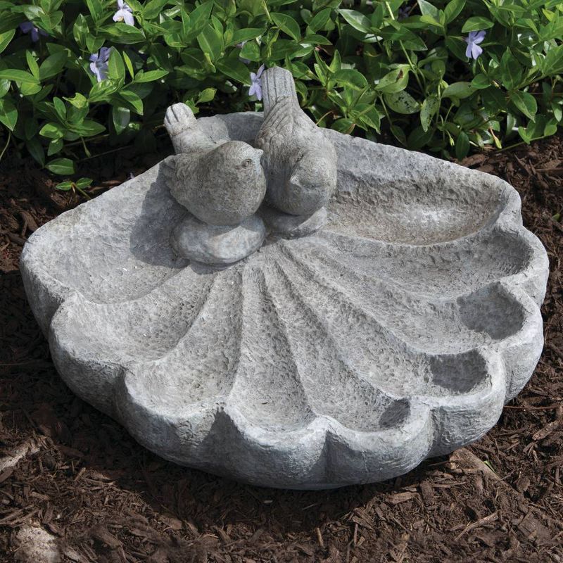 4.75&#34; Resin Outdoor Sparrows on Shell Birdbath Gray - Alfresco Home LLC